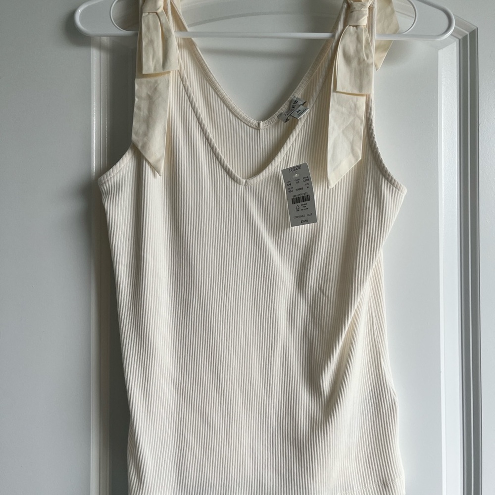 J. Crew Cream Ribbed Tank Top with Bow Straps